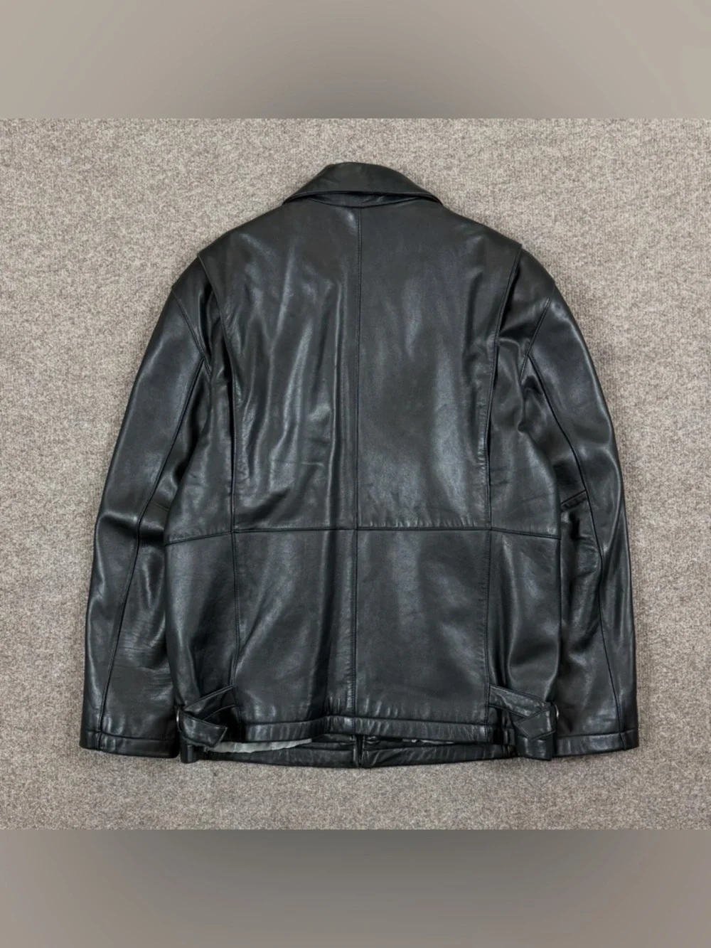 Brandini Black Genuine Leather Full Zip Moto Jacket Men’s Medium Waist Adjusters